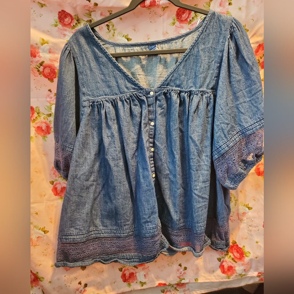Old Navy Denim Lace Blouse